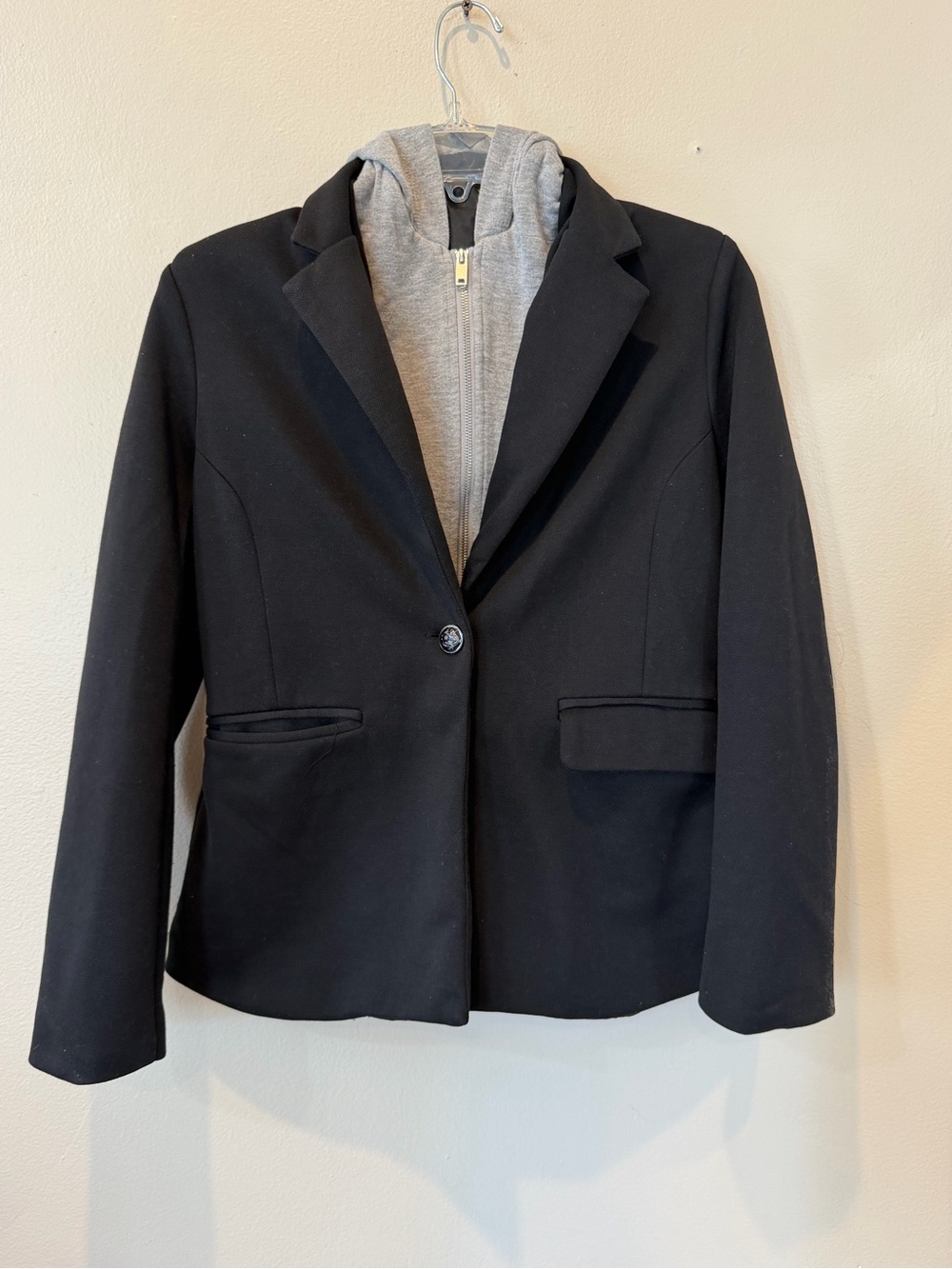Chapter Black Blazer with Attached Grey Hood